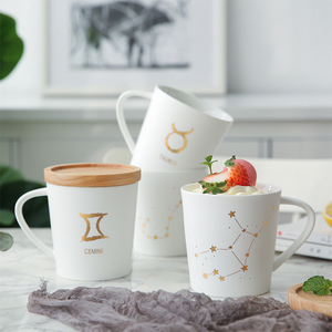 创意十二星座炫白陶瓷大容量水杯马克杯茶杯办公室咖啡杯